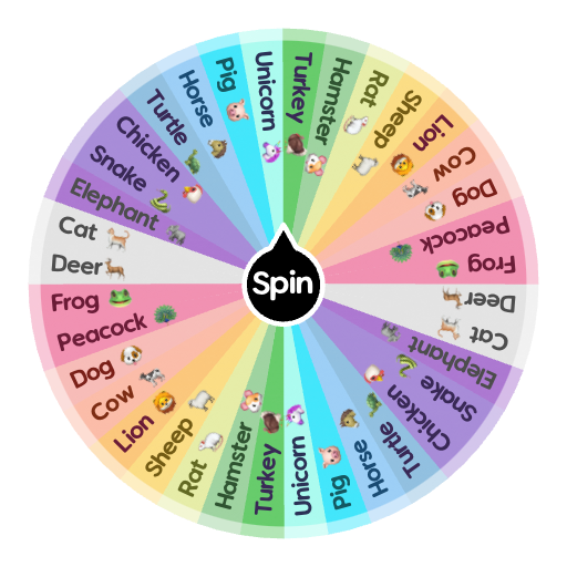 animals 🐵🦁🐱🐺🐭🐗🐷🐨🐹🐰🐭🦝🐇🐸🐍🦄🐴🦓🐢🦕🦖🐉🦎🐮 | Spin The Wheel - Random Picker